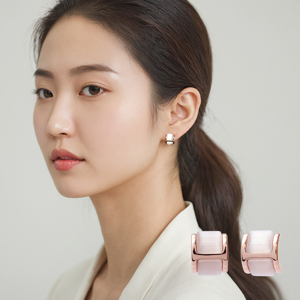 화이트 캣츠아이 천연 원석 묘안석 여름 H 귀걸이 - 상세 이미지 2