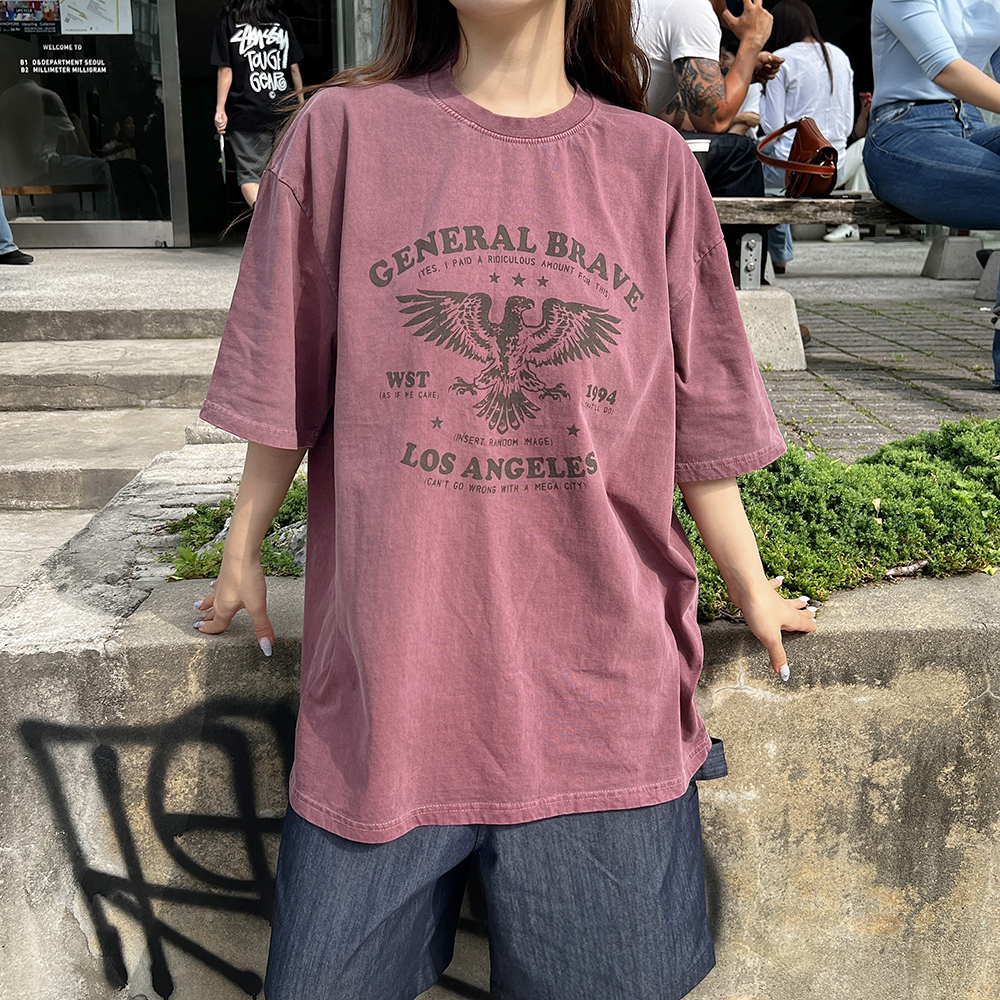 올리 피그먼트 나염 남녀공용 빅사이즈 오버핏 박스 반팔티셔츠 2color - 상세 이미지 2