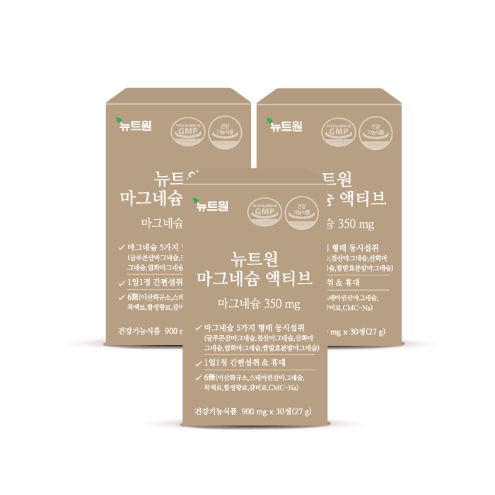뉴트원 마그네슘 액티브 350mg 약사개발 성인 임산부 청소년 영양제 30정, 3개
