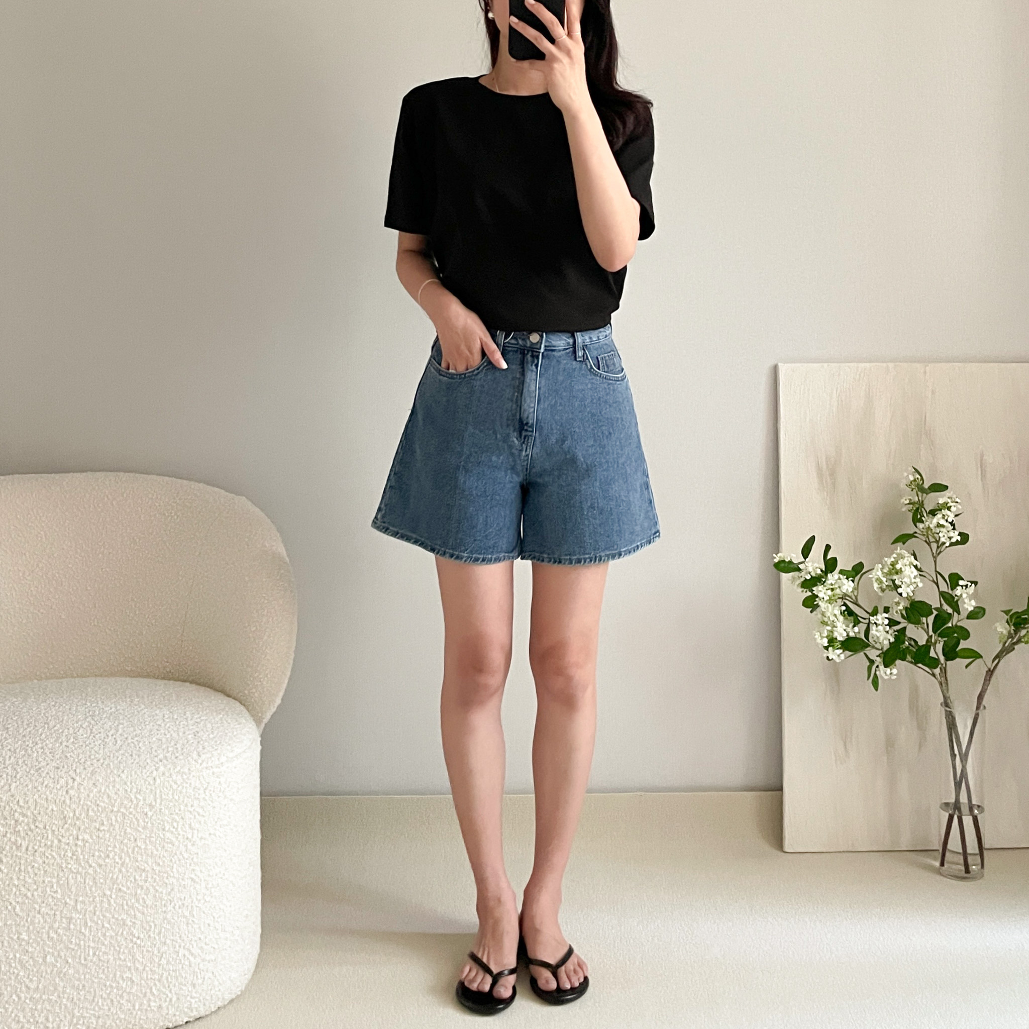 A라인청반바지 4부청반바지 쿨데님 이미지 6