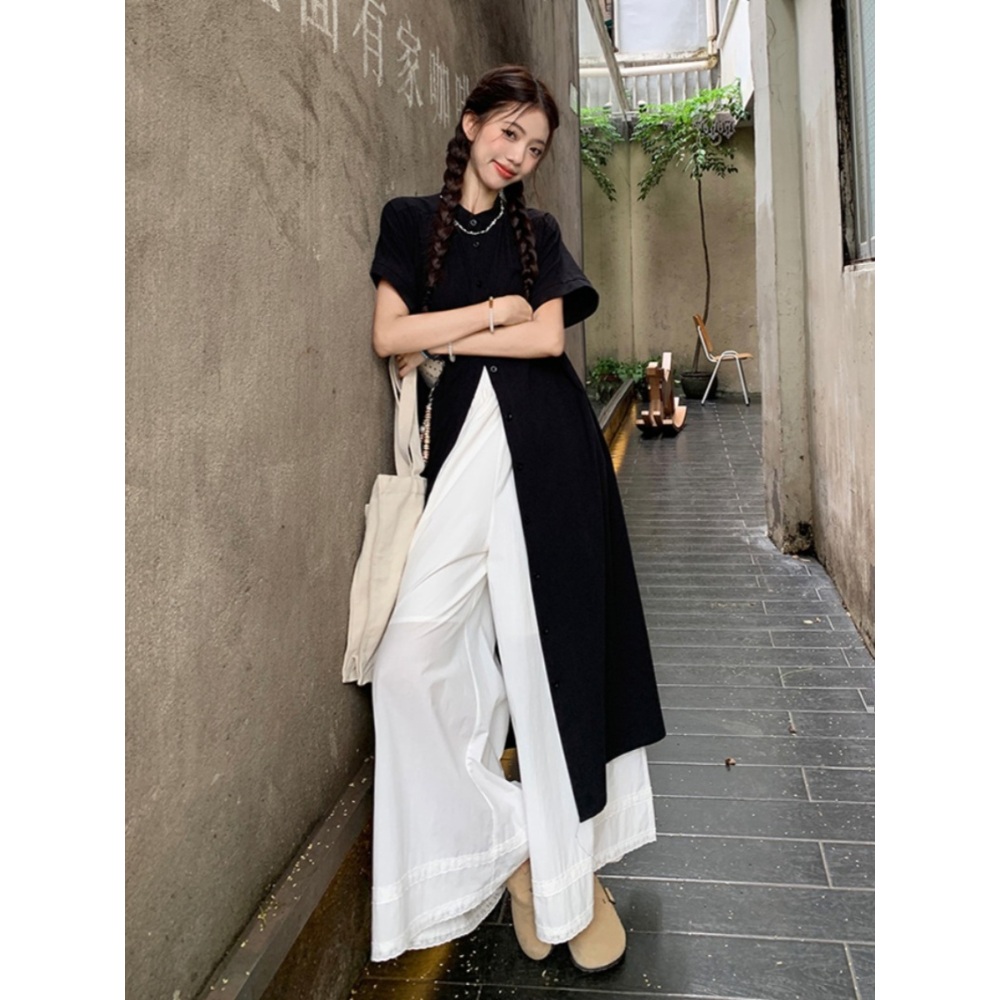 레이어드 블랙 셔츠원피스 반팔 빅사이즈 빈티지 일본풍 예쁜디자인 여름 - 상세 이미지 2