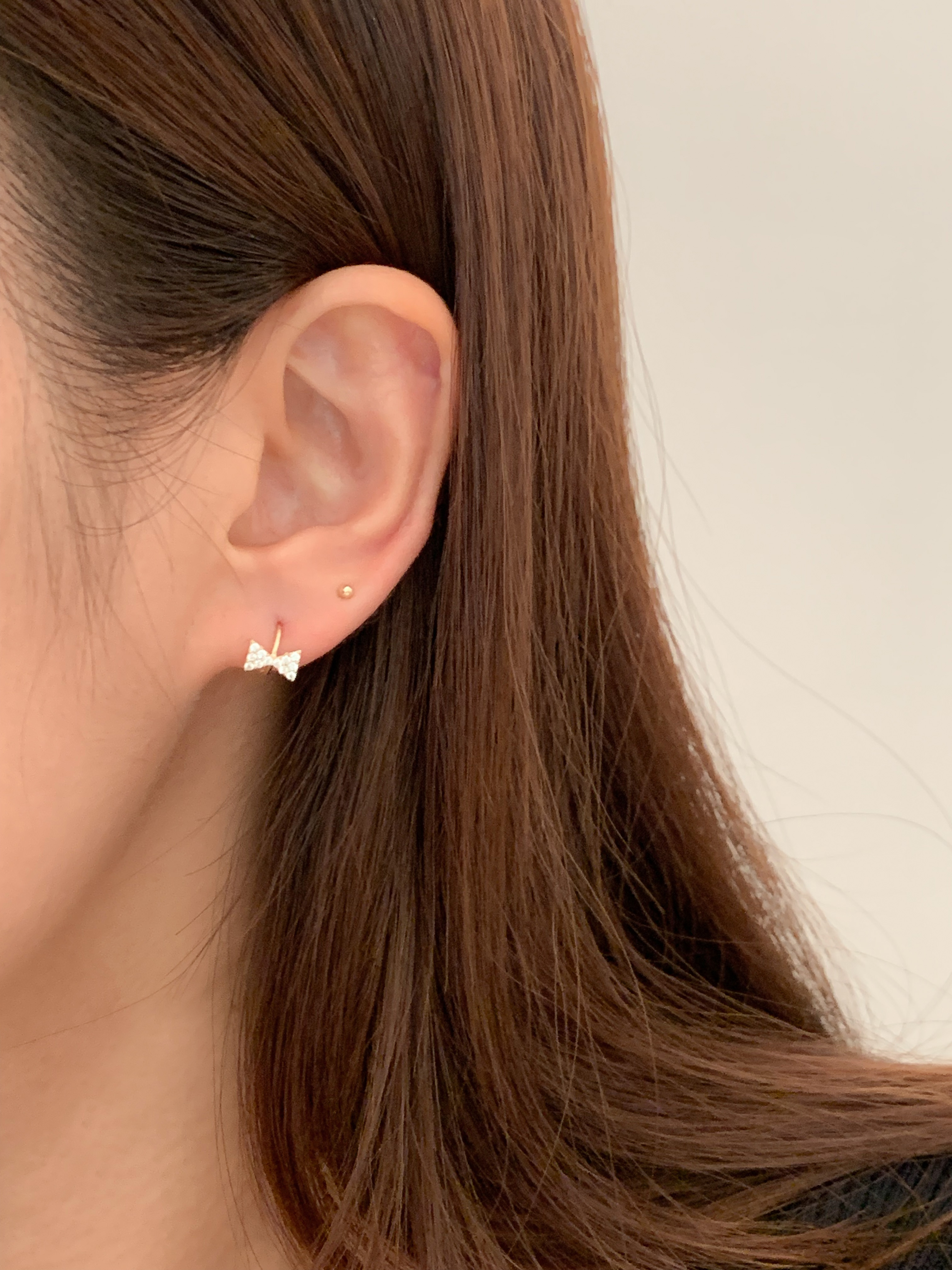 14k 소피아 리본 원터치 링귀걸이 - 데일리 심플 골드귀걸이 - 상세 이미지 4