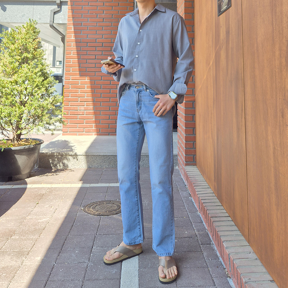 남자 와이드 청바지 연청 부츠컷 데님 청바지 - 상세 이미지 2