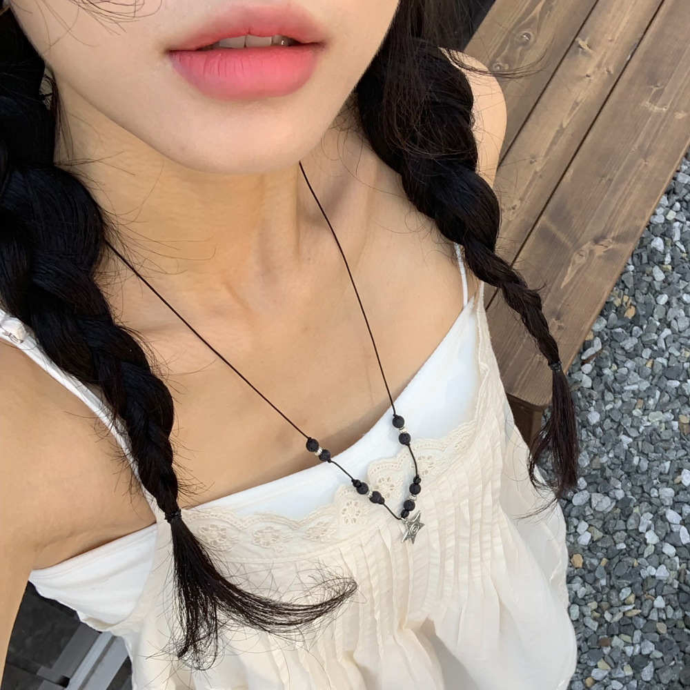 [길이조절] 빈티지 스타 마키 화산석 매듭 롱 스트랩 끈 목걸이 상세 이미지 30