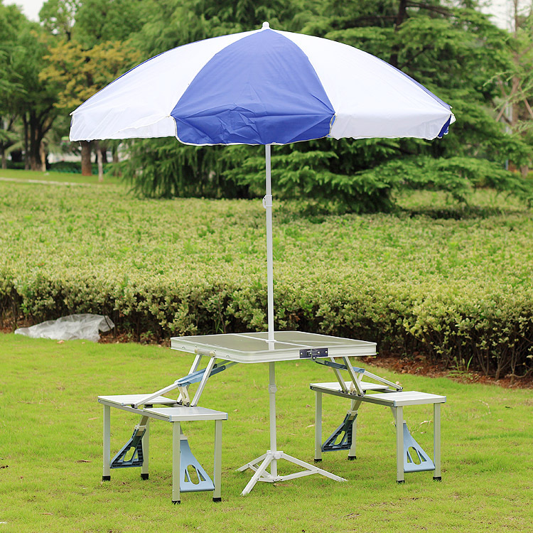 빼다 접이식 야외 휴대 4인용 일체형 캠핑 피크닉 파라솔 테이블 의자세트