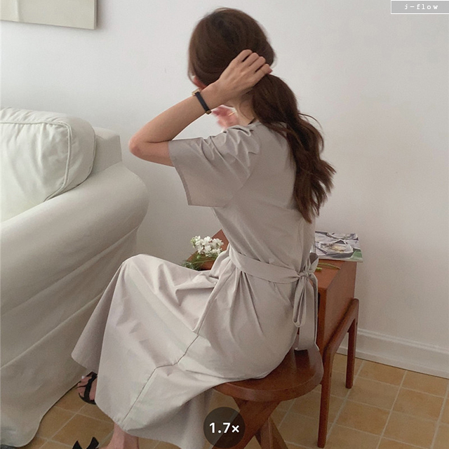 얼리드 스퀘어넥 코튼 허리끈 롱 원피스 2col 여름 퍼프 핀턱 주름 루즈핏 제이플로우 이미지 6