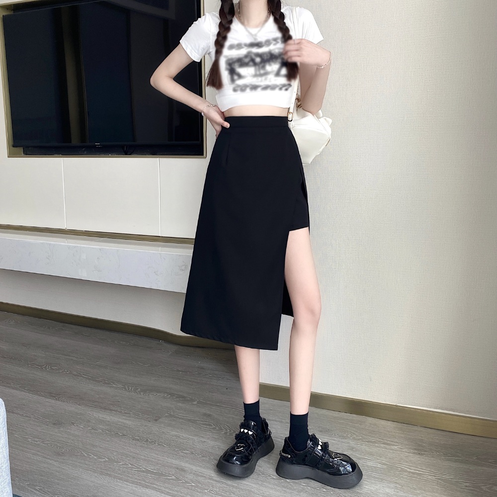 빅사이즈 슬릿 치마바지 하이웨이스트 뱃살커버 블랙 4XL까지 - 상품 이미지