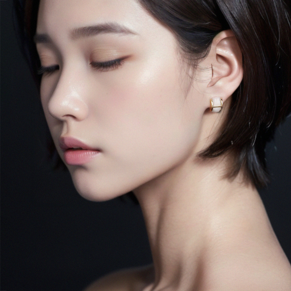화이트 캣츠아이 천연 원석 묘안석 여름 H 귀걸이 - 상세 이미지 4