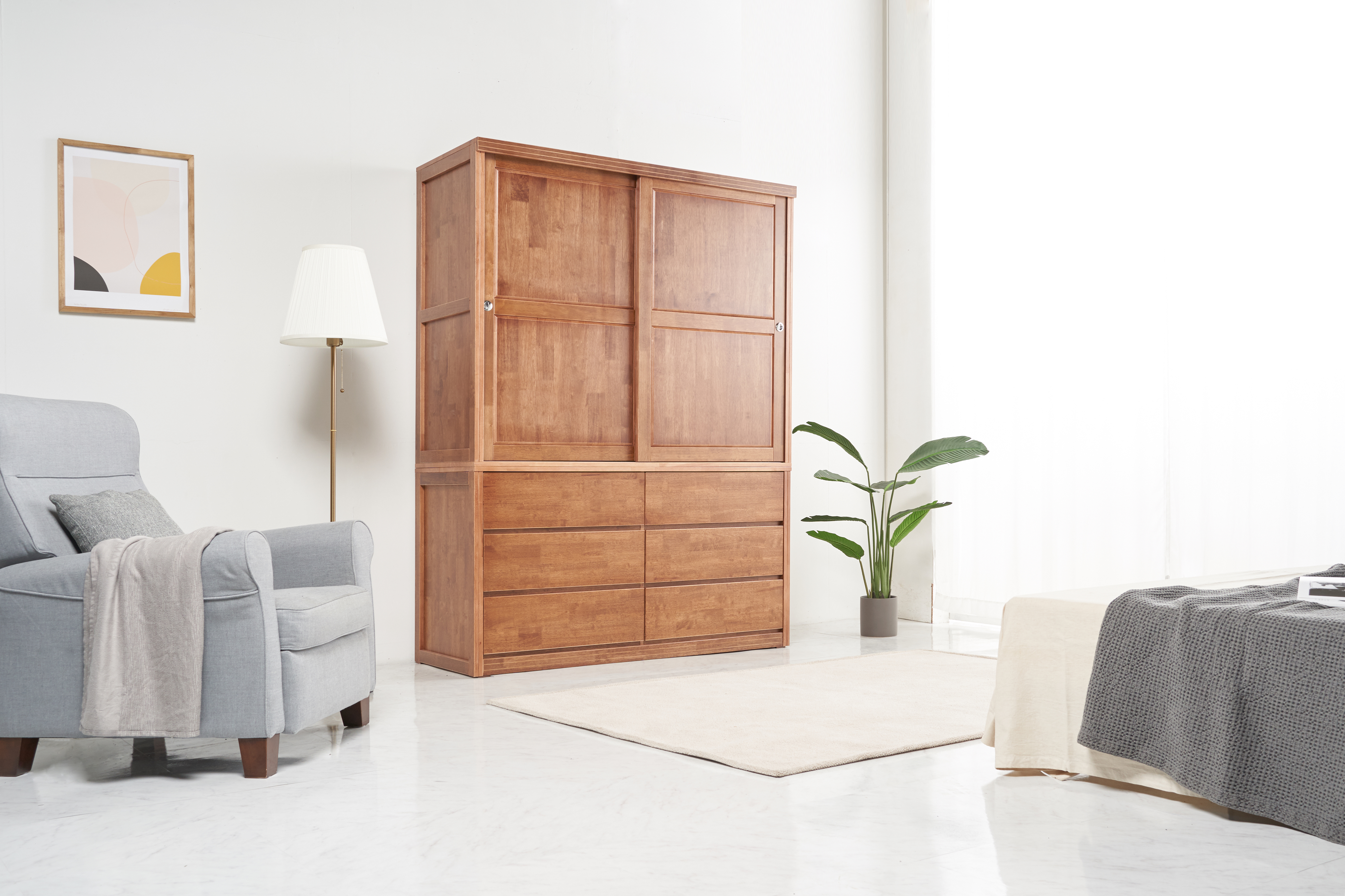 브휘트 원목옷장 슬라이딩장롱 슬라이드옷장 입본장 미닫이 1500x550x2000mm, 월넛