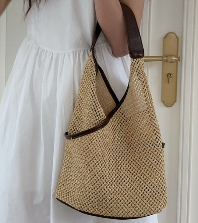 여성 여름 라탄 왕골 그물 밀짚 니트 빅 숄더백 가벼운 여행 비치 보부상가방