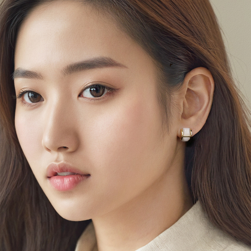 화이트 캣츠아이 천연 원석 묘안석 여름 H 귀걸이 - 상세 이미지 3