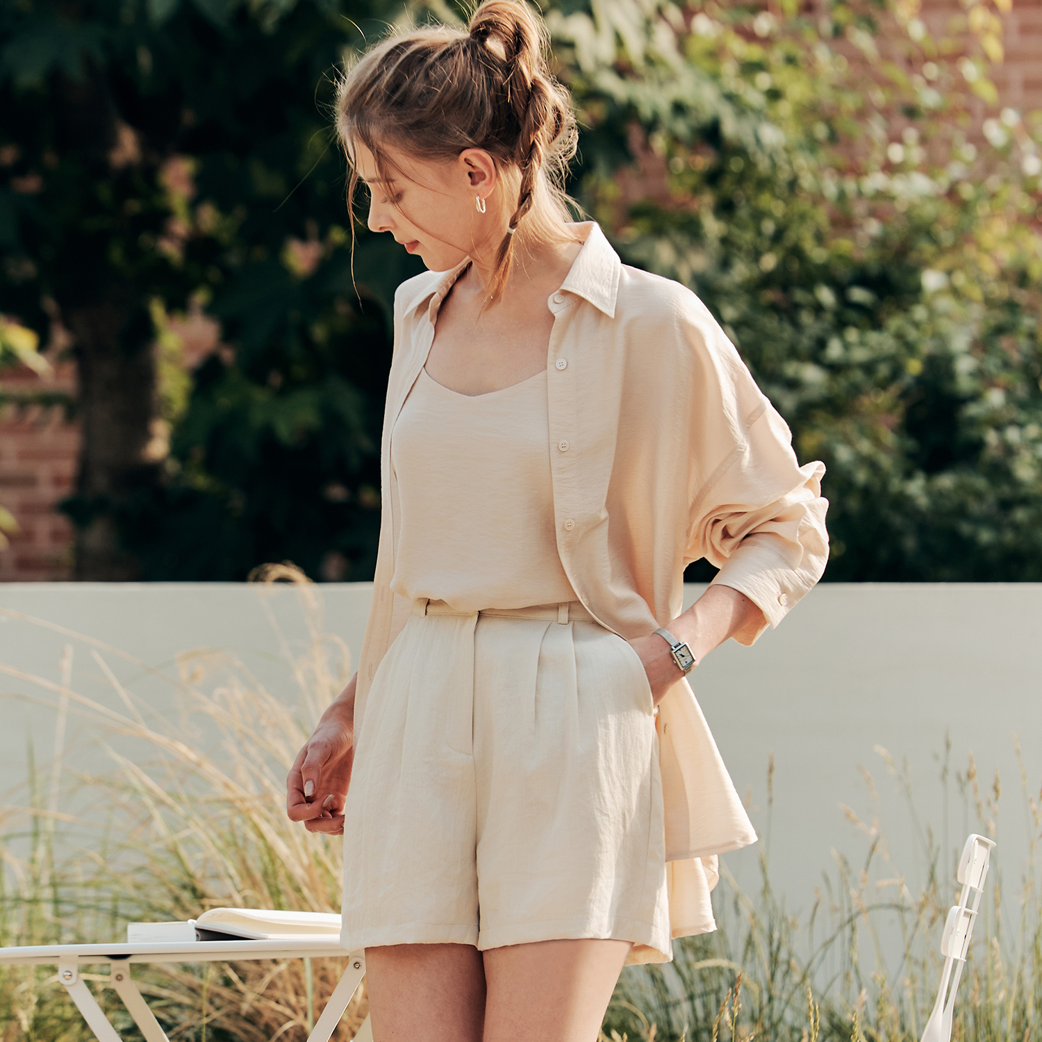 [제로스트릿]더블 핀턱 숏 팬츠 DOUBLE PINTUCK SHORT PANTS / CREAM - 상세 이미지 3