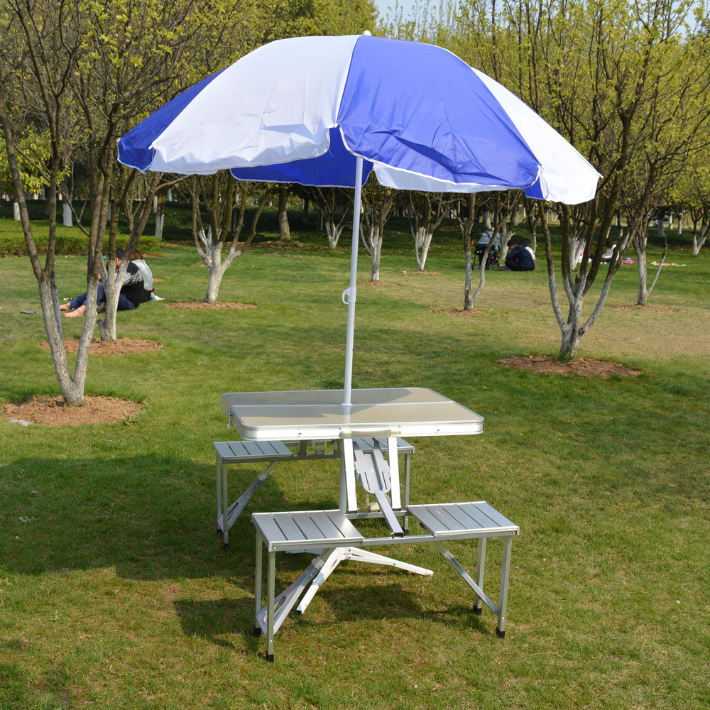 빼다 접이식 야외 휴대 4인용 일체형 캠핑 피크닉 파라솔 테이블 의자세트