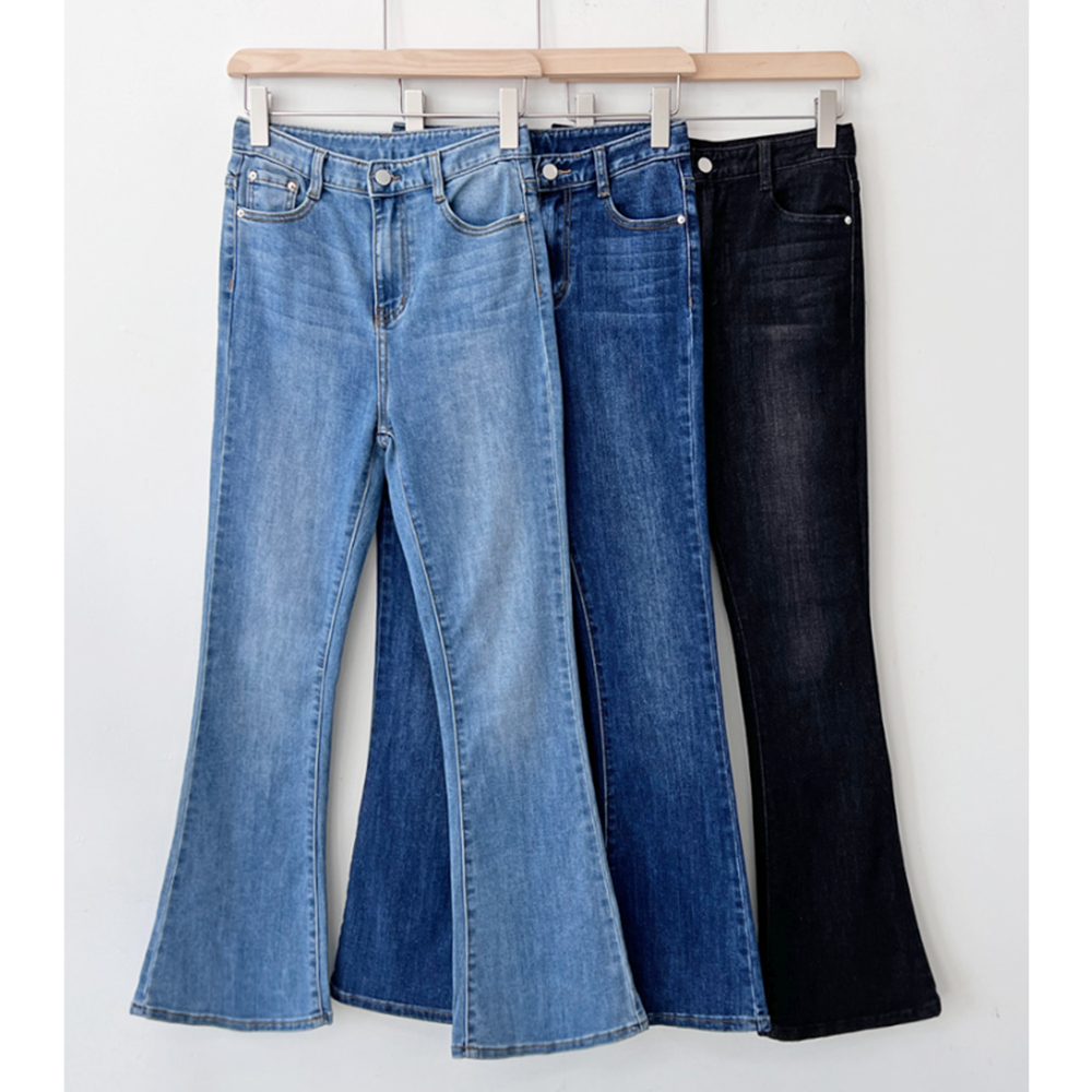 흑청부츠컷 여성 하이웨스트 블랙진 스판 데님팬츠 나팔바지 - 상품 이미지