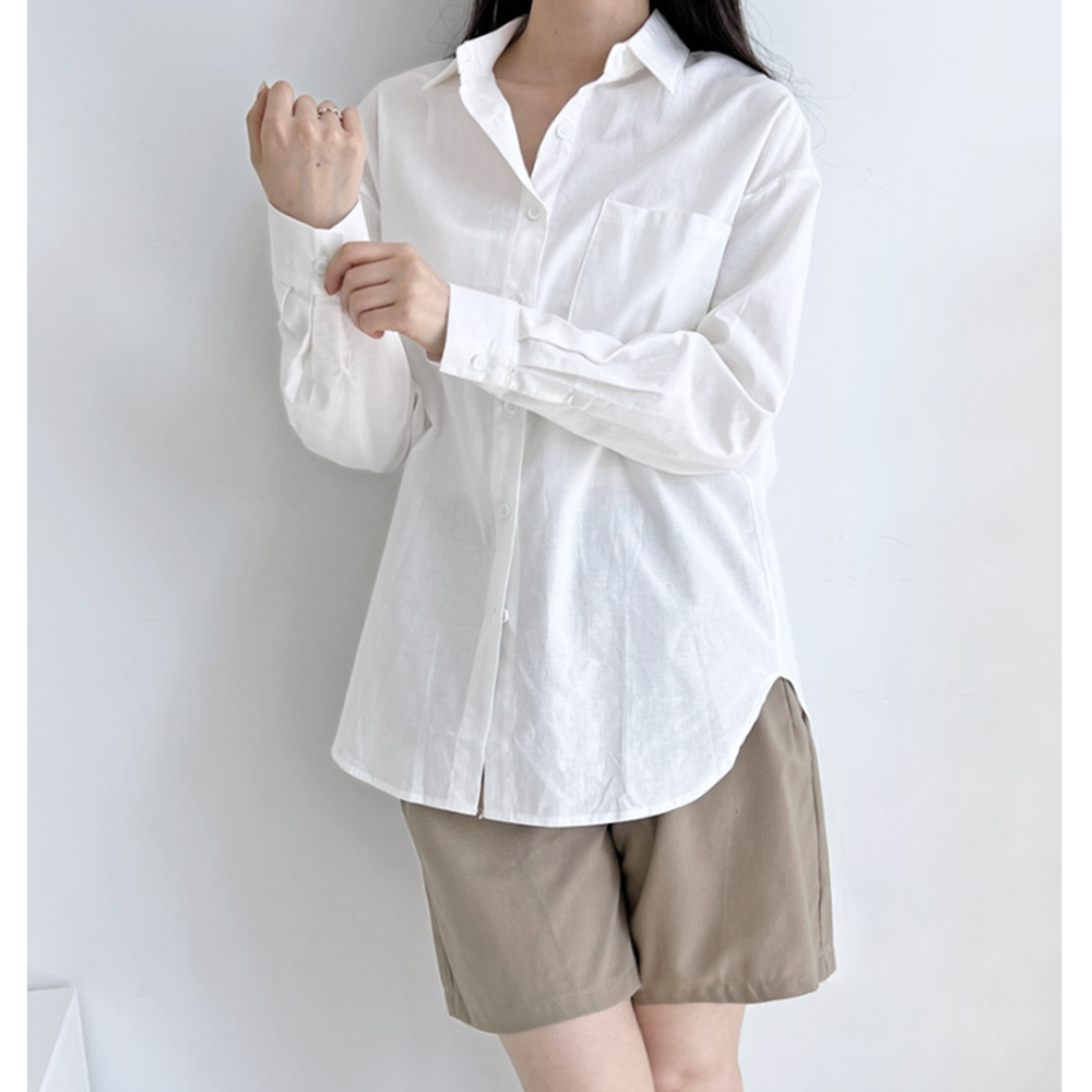 베이지색반바지 여성 여름 고무줄 밴딩 프렌치린넨 면 4부반바지 - 상세 이미지 5