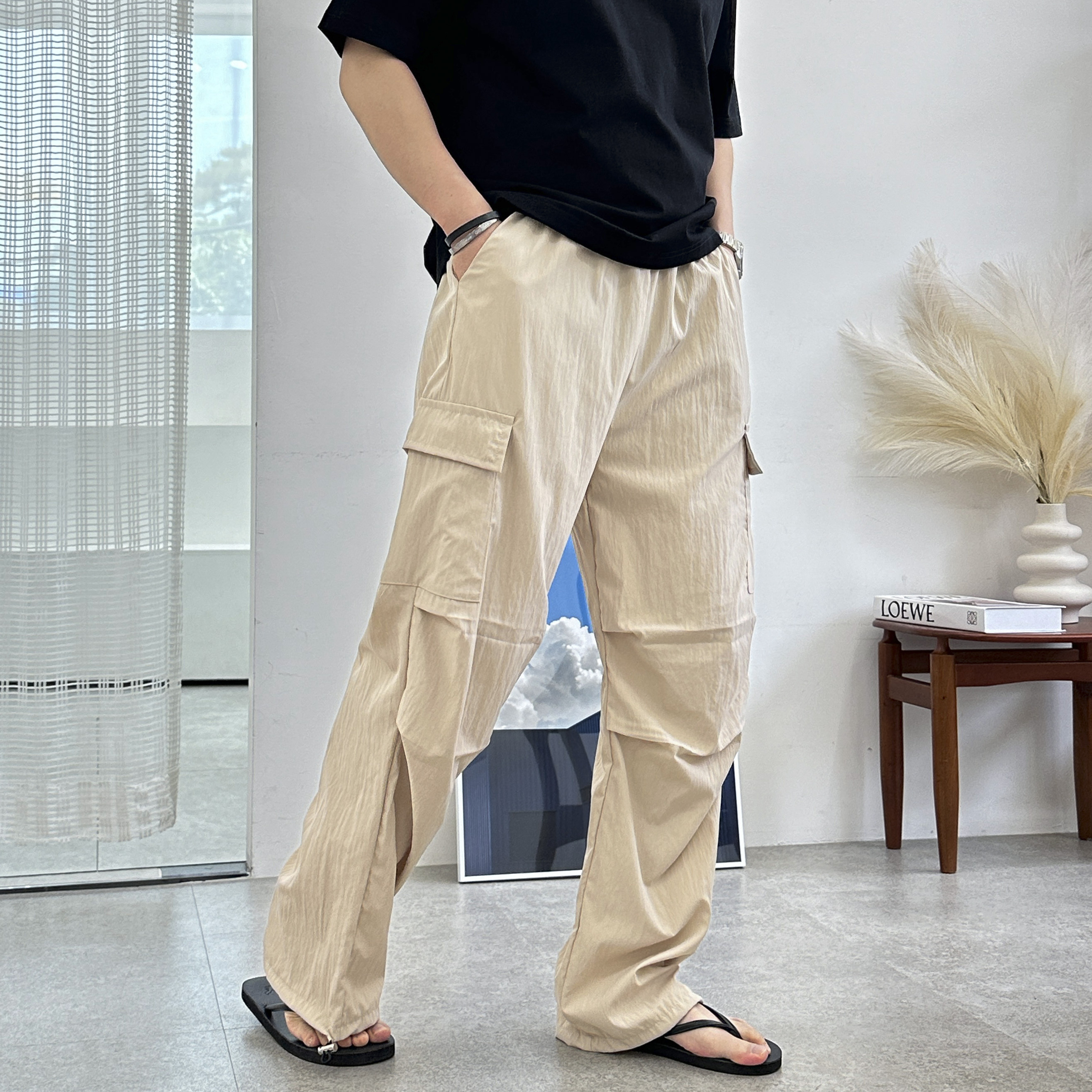 1+1 남녀공용 여름 파라슈트 팬츠 나일론 스트링 카고 와이드 바지 5color 이미지 4