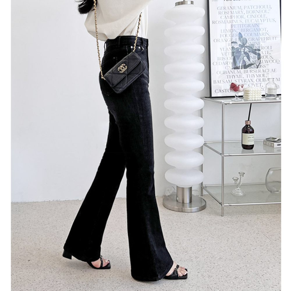 흑청부츠컷 여성 하이웨스트 블랙진 스판 데님팬츠 나팔바지 - 상세 이미지 3