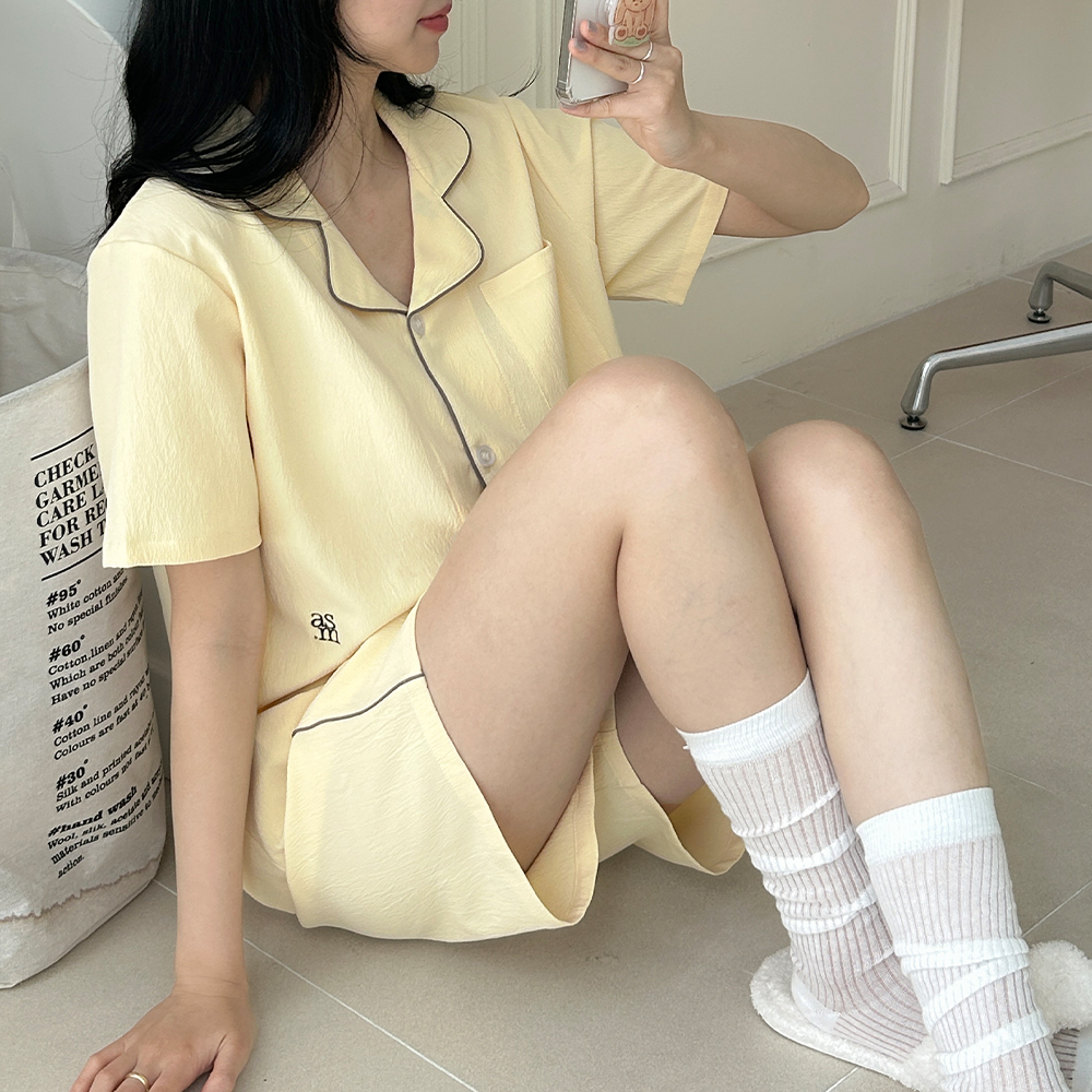 윈디 시어서커 반팔 커플파자마 남녀공용 잠옷세트 3color - 상세 이미지 3