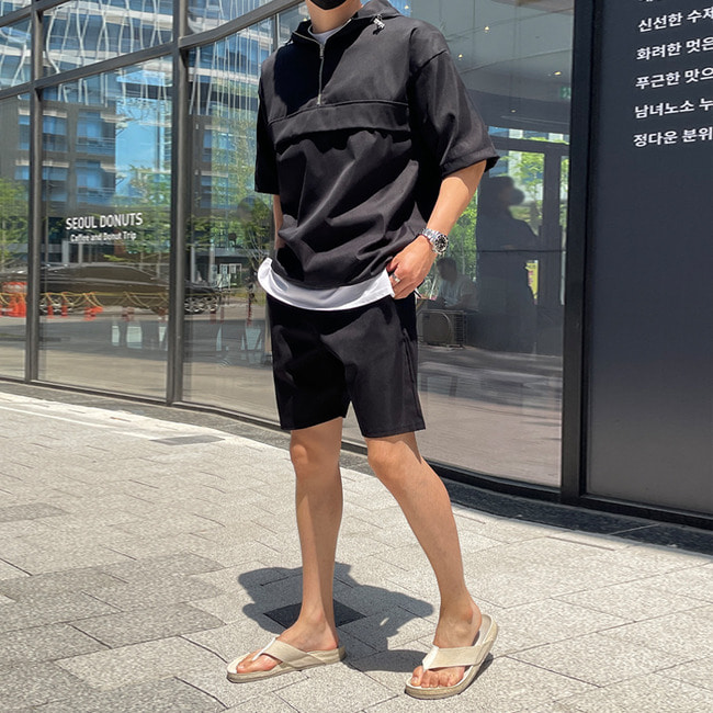 남자 라질 여름 반팔 후드 아노락 반바지 트레이닝 셋업 세트 이미지 4
