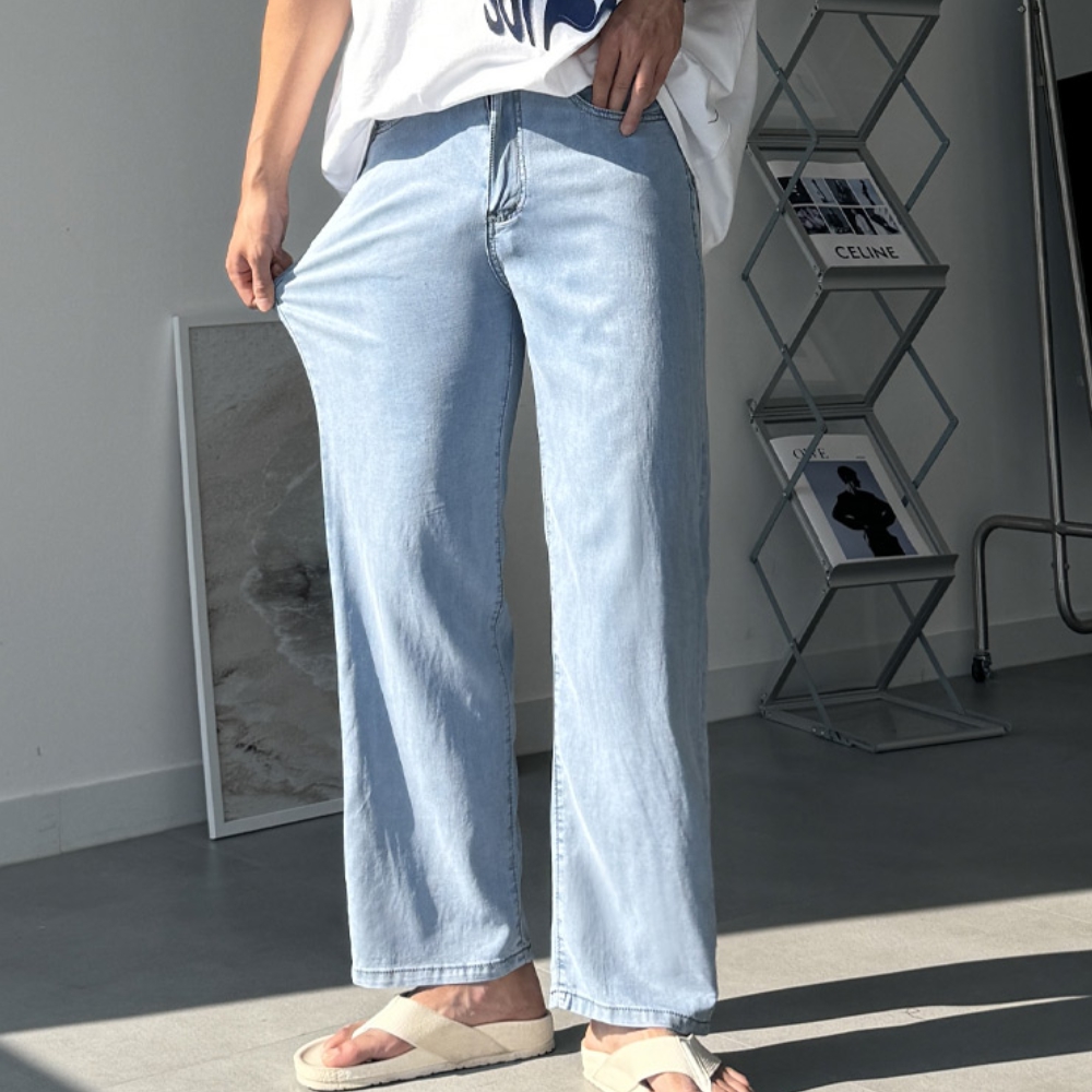 남자 넥넥 여름 아이스 쿨링 텐셀 히든밴딩 세미와이드 데님 제품 이미지