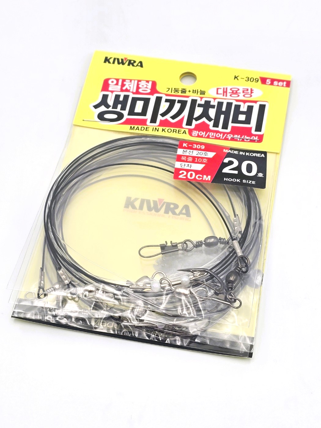 키우라 일체형 생미끼 외수질 채비 대용량 바늘 5개입 K-309 붉바리 민어 우럭 농어 - 상품 이미지