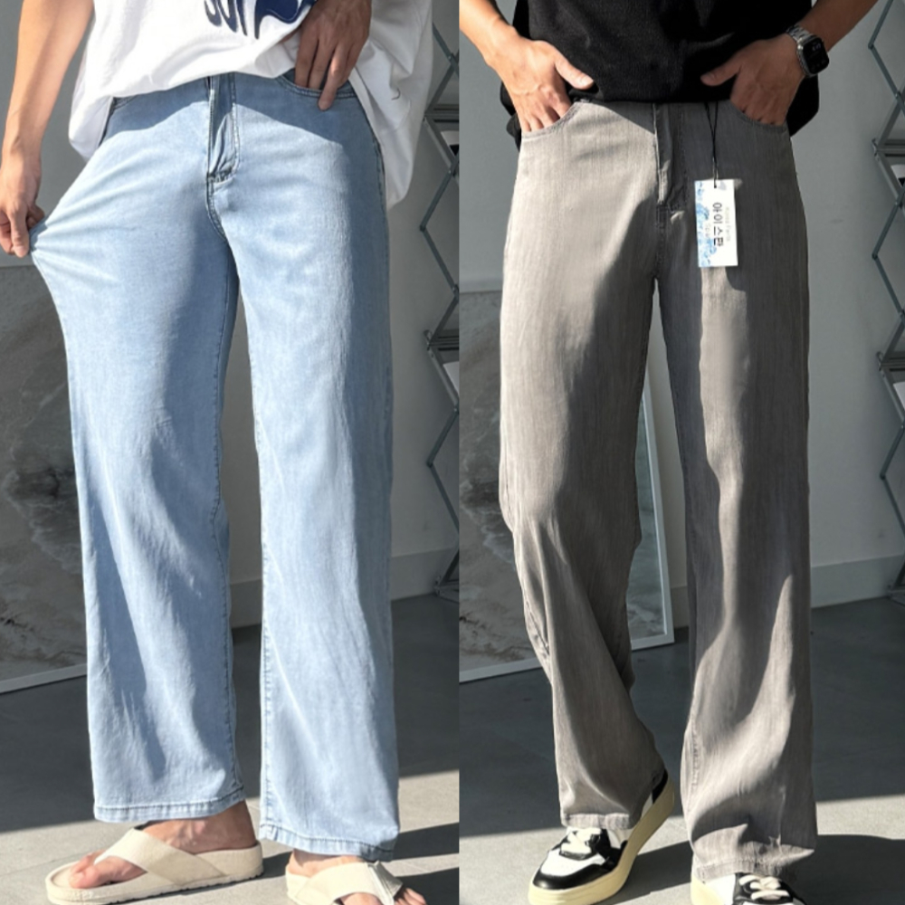 남자 넥넥 여름 아이스 쿨링 텐셀 히든밴딩 세미와이드 데님