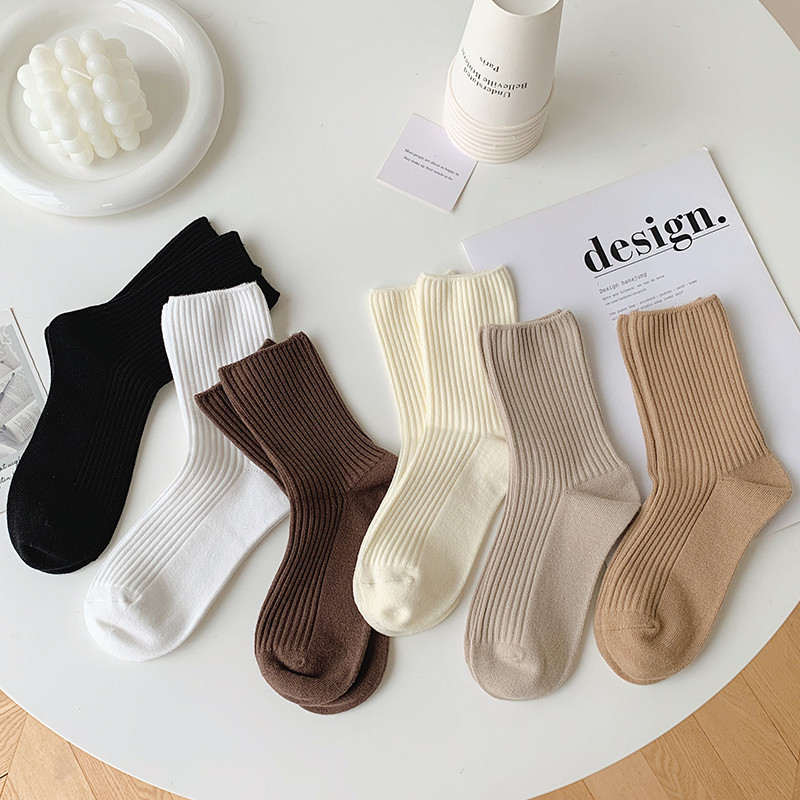 쇼콜라 골지 면 무압박 가을 겨울 임산부 여성 데일리 브라운 중목 양말