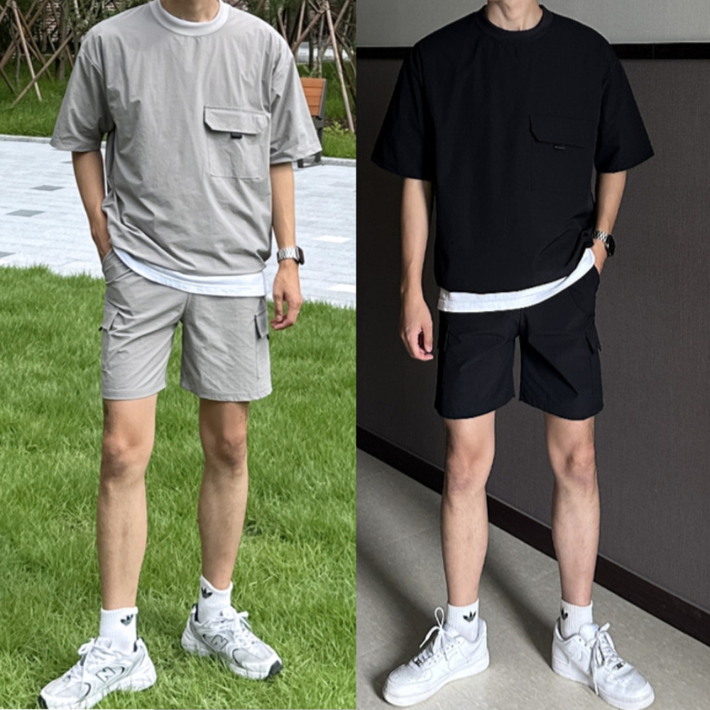 남자 블랑코 여름 나일론 스판 반팔 반바지 아노락 트레이닝 셋업 세트 이미지 1