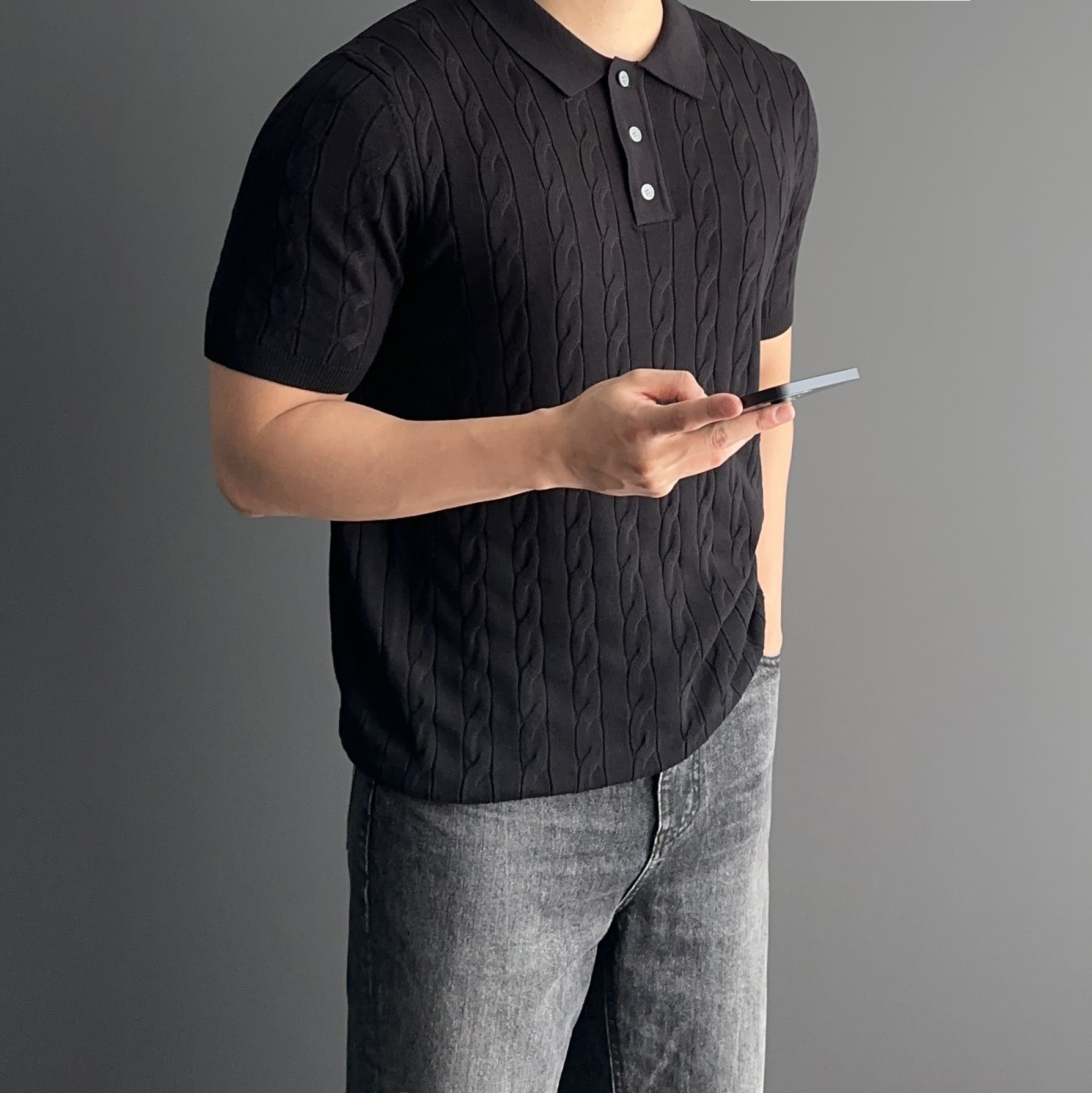 1+1 니트카라티 남자꽈배기반팔니트 - 상세 이미지 5