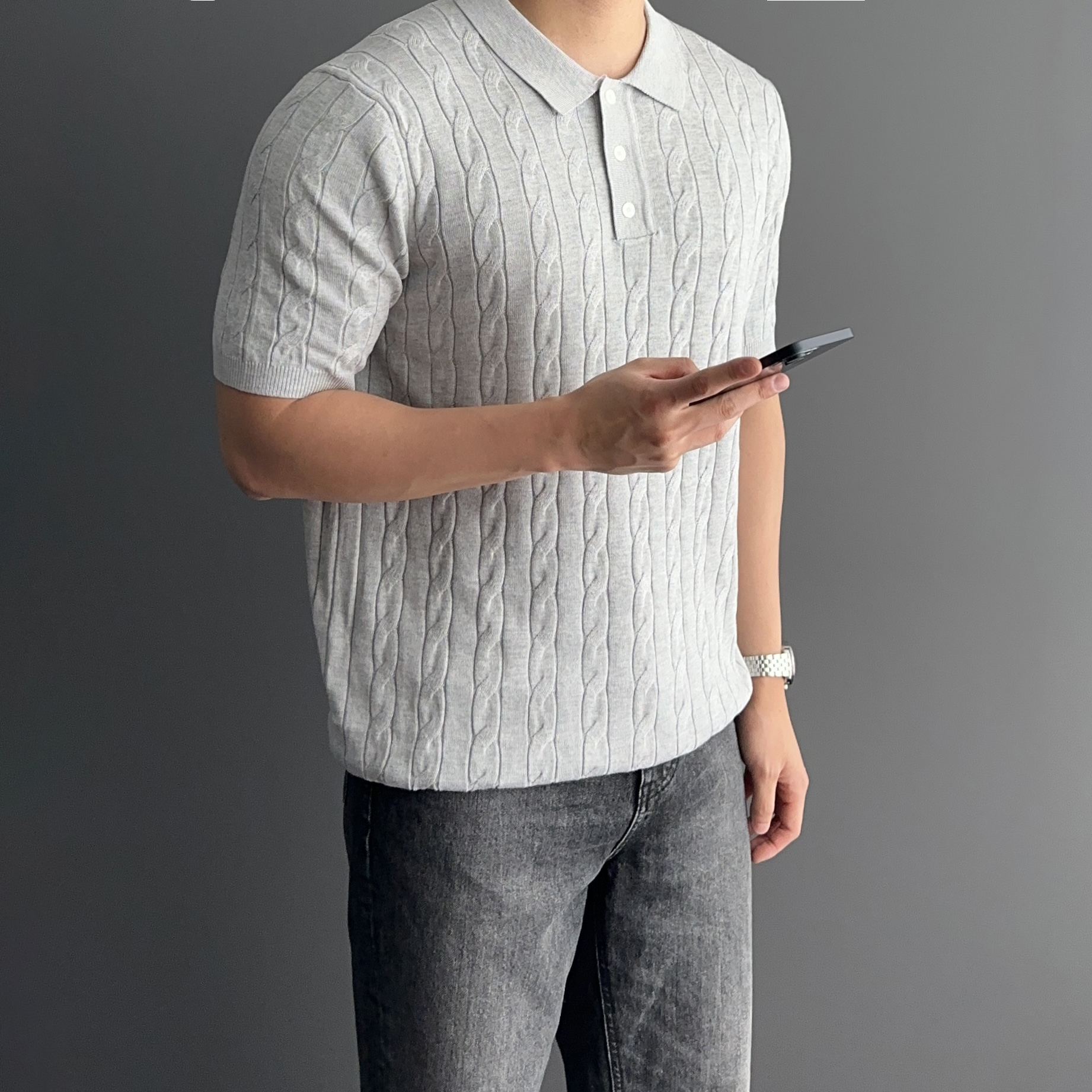 1+1 니트카라티 남자꽈배기반팔니트 - 상세 이미지 2