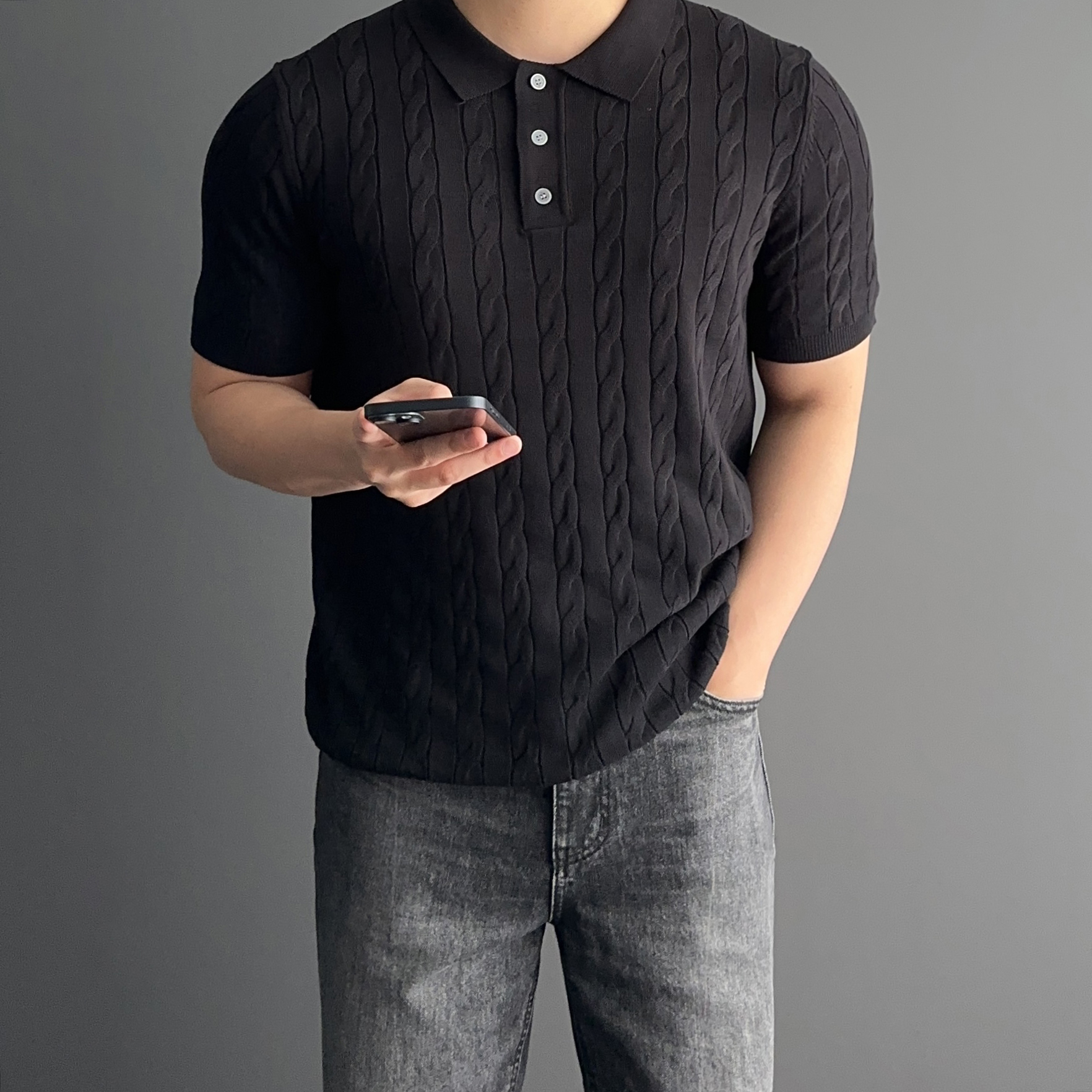 1+1 니트카라티 남자꽈배기반팔니트 - 상세 이미지 4