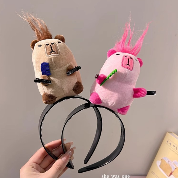 카피바라 머리띠 인형 헤어밴드 쓸데없는 킹받는 웃긴 선물 - 상세 이미지 2
