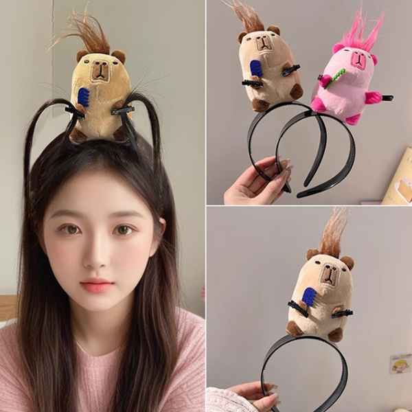 카피바라 머리띠 인형 헤어밴드 쓸데없는 킹받는 웃긴 선물 - 상품 이미지