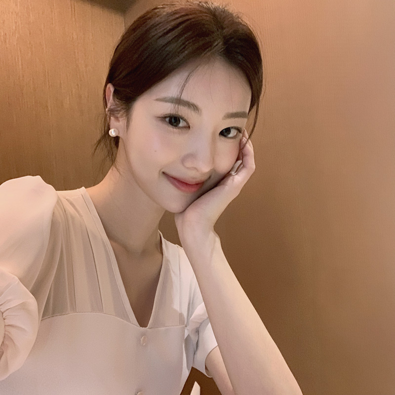 슈에드 2기장 시스루소매 리본 버튼 반팔 원피스 op15727 - 상세 이미지 3