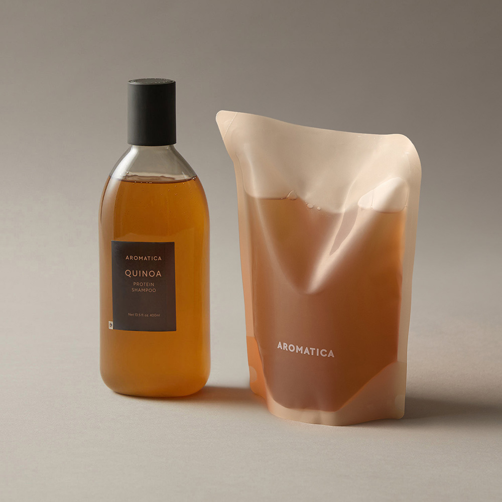 아로마티카 퀴노아 프로틴 샴푸 400ML & 리필 500ML 대용량 세트 두피 탈모 단백질 비건
