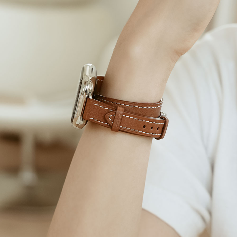 모이브 애플워치 11 10 9 8 6 SE 3 2 호환 가죽 슬림 스트랩 더블 투어 두줄