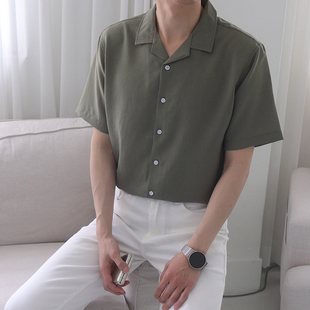 남자반팔셔츠 오버핏 여름 린넨 남방 남자셔츠 - 상품 이미지
