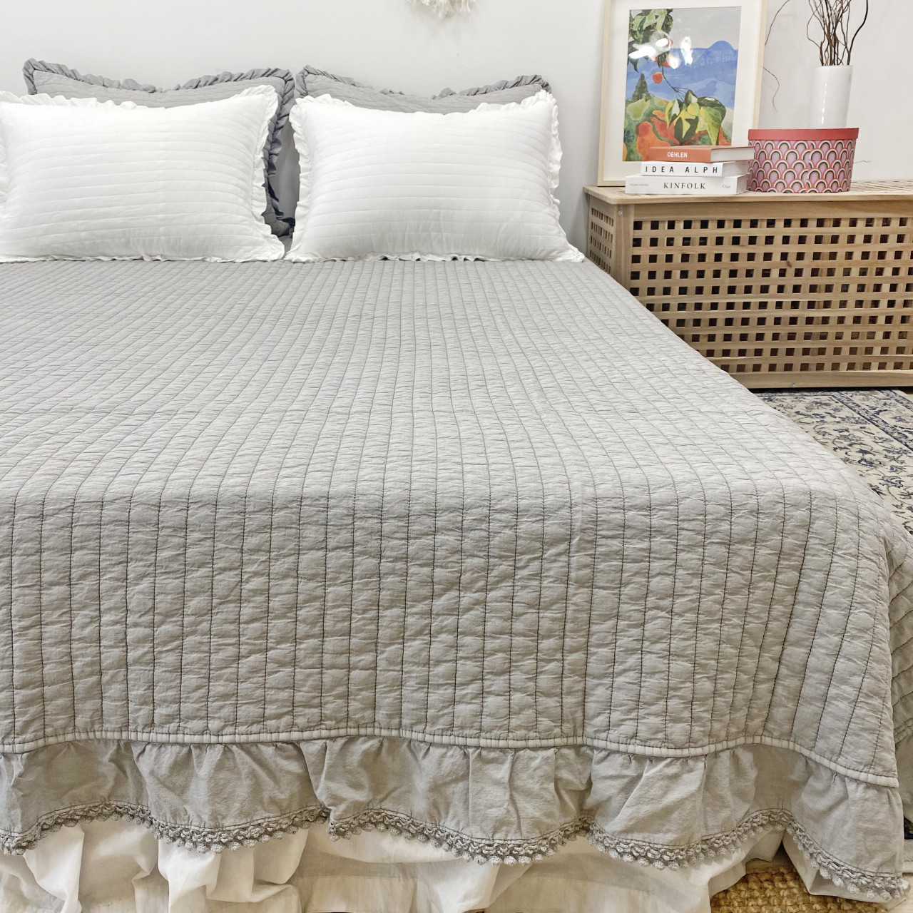 코바늘 레이스 피그먼트 60수 아사 순면 사계절 까는이불 침대 스프레드 160x210