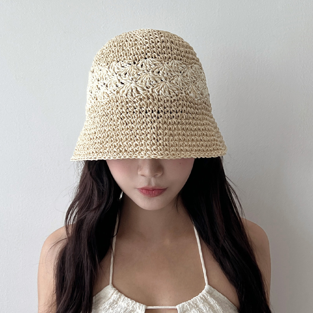동대문모자 배색 짜임 밀짚 라피아햇 벙거지 버킷햇 여성 여름 - 상세 이미지 3