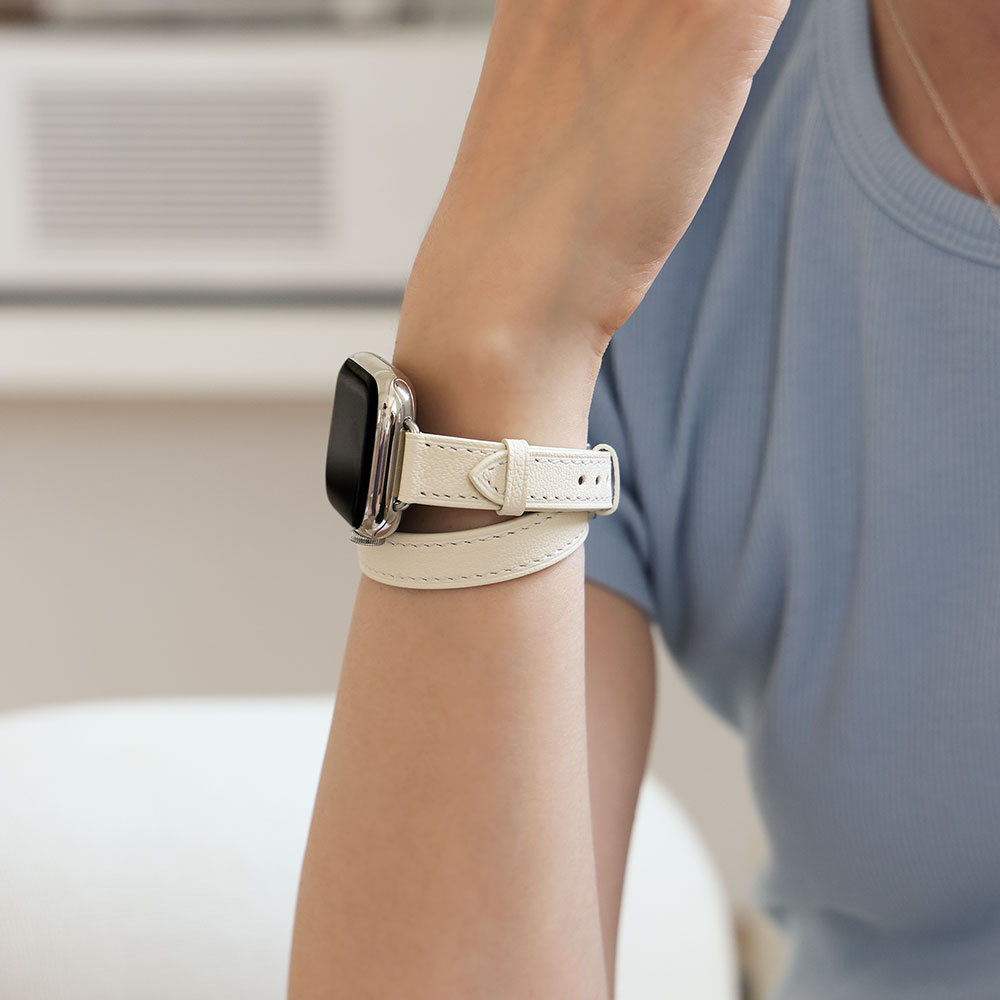 모이브 애플워치 11 10 9 8 6 SE 3 2 호환 가죽 슬림 스트랩 더블 투어 두줄