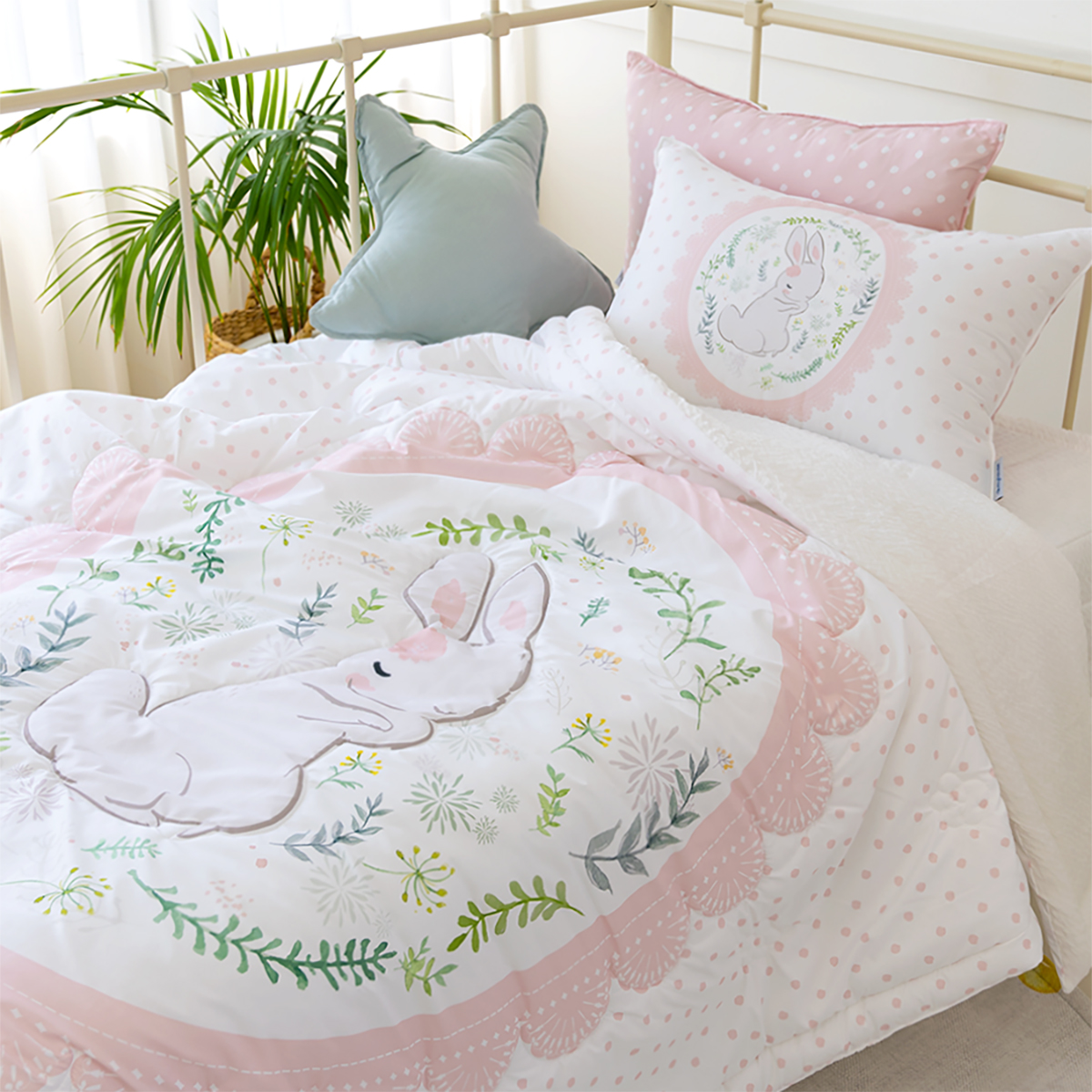 키즈 시어서커 쿨 냉감 에어컨 손자수 차렵 여름이불 베개세트 앤래빗 (토끼), S.SS(싱글.슈퍼싱글겸용)