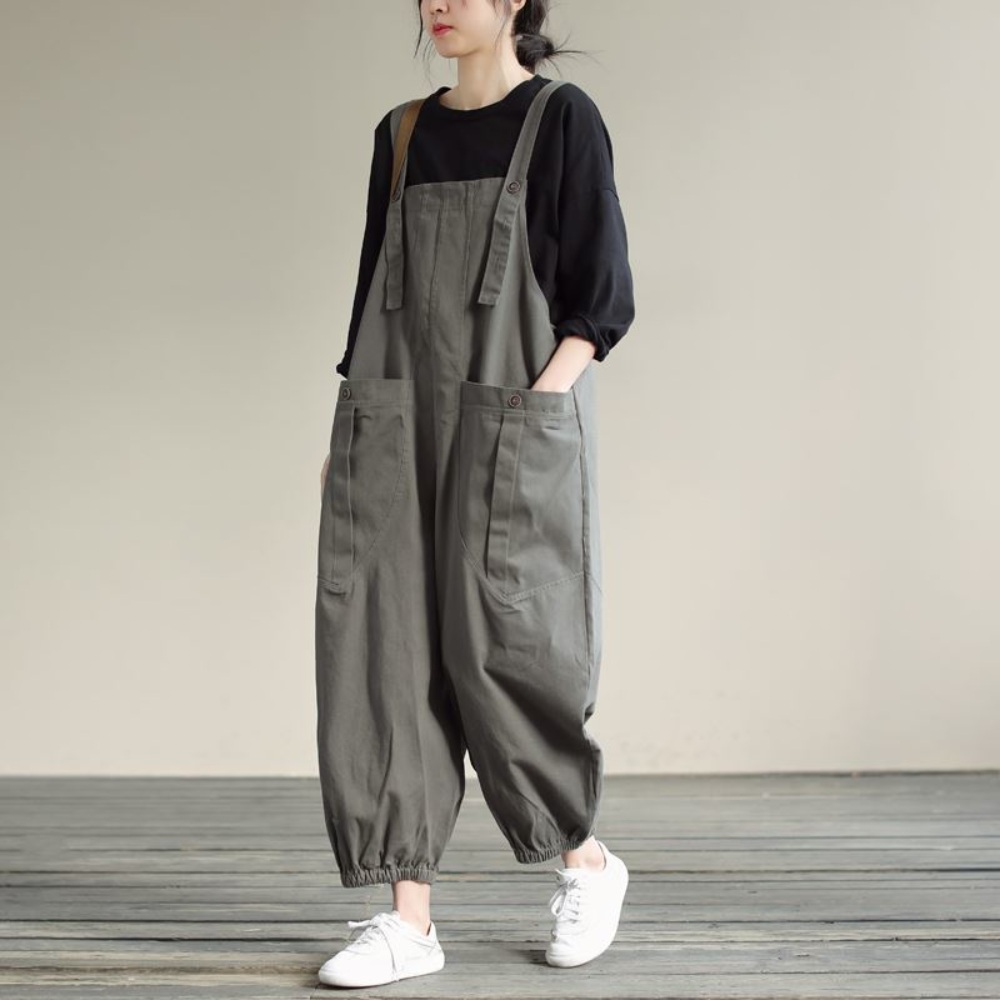 얇은 멜빵 점프수트 작업복 카고 조거 팬츠 캐주얼 데일리 워크웨어 봄 여름 - 상품 이미지