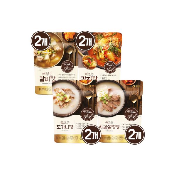 아워홈 국 400g 2개씩 총 8개 (갈비탕 + 감자탕 도가니탕 사골설렁탕) : 에이티씨마트
