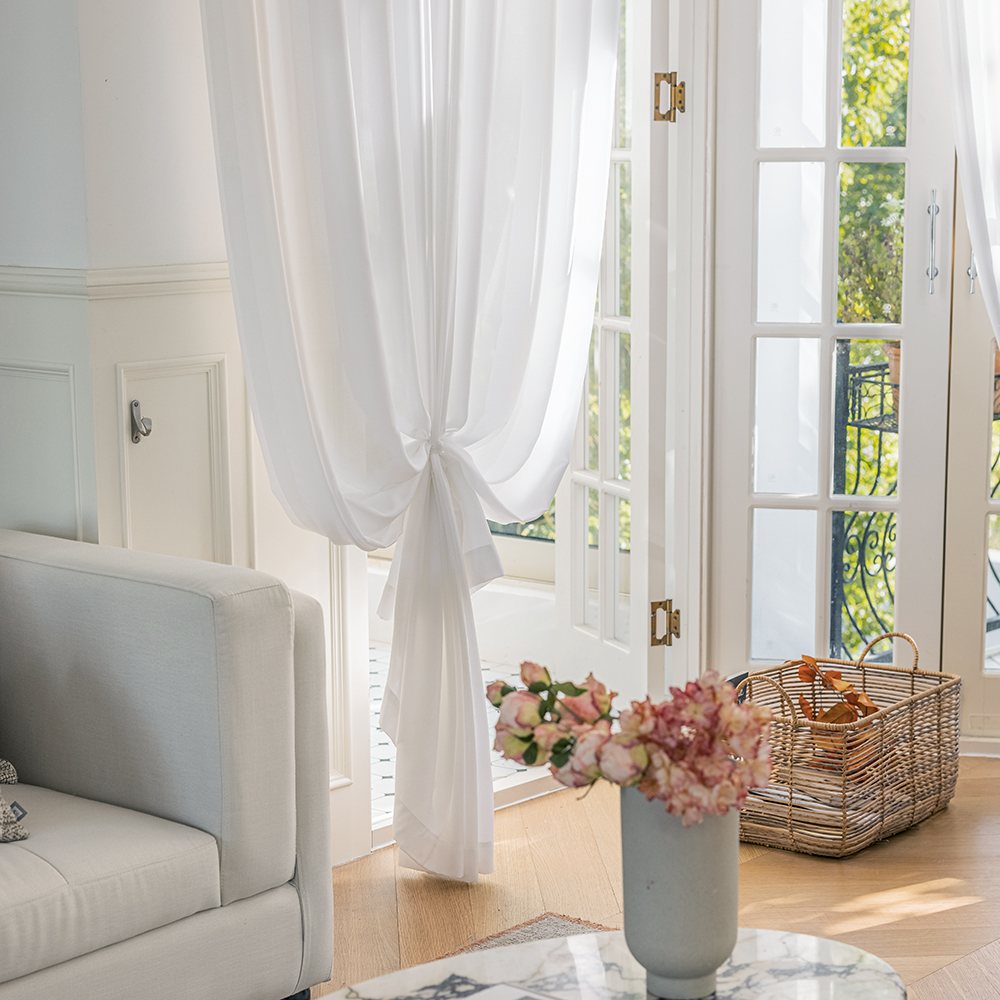 사라하우스 비침없는 도톰차르르 높이조절 화이트 나비주름 쉬폰커튼 90x160cm