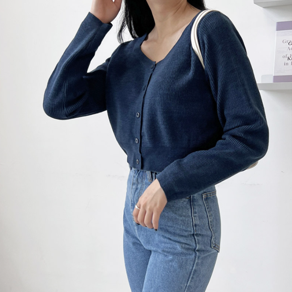 보세가디건 여자 간절기 봄 가을 골지 크롭 니트 가디건 - 상세 이미지 5