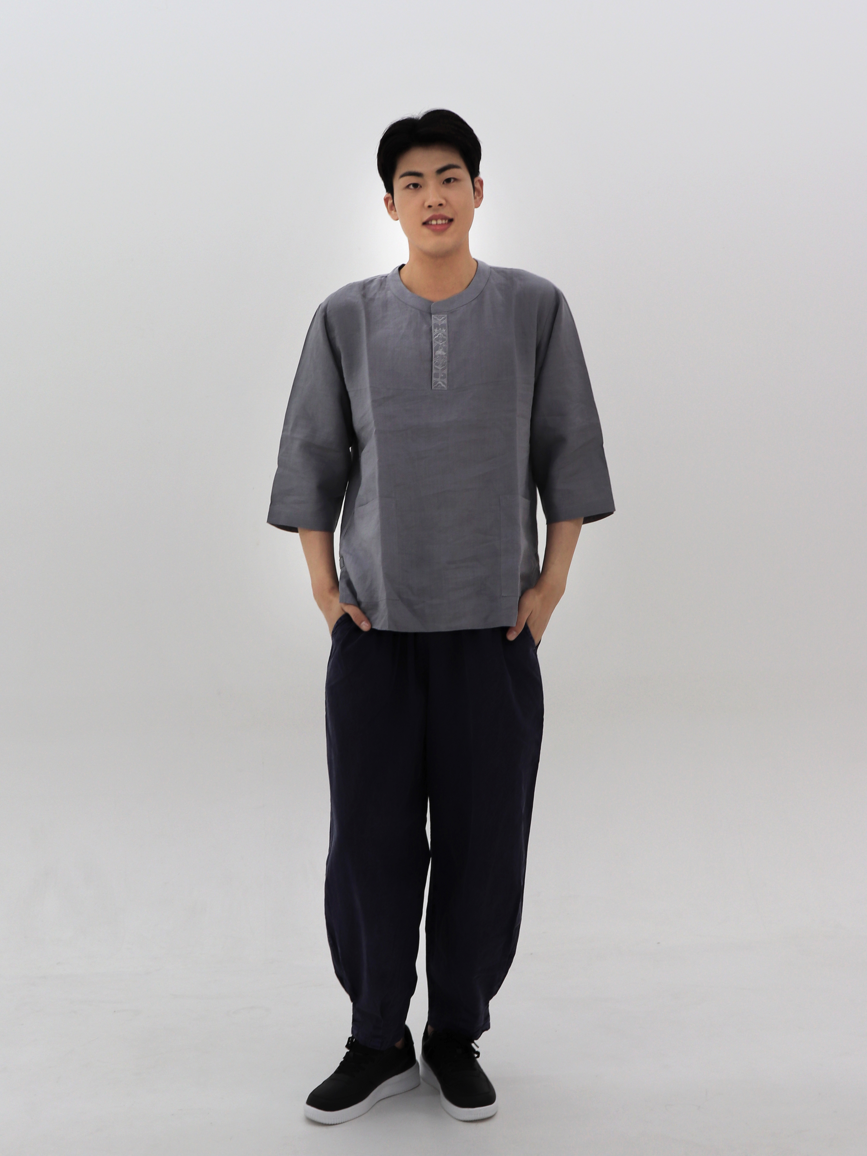 마 티셔츠 면 바지 한벌 세트 남자 남성 생활한복 개량한복 - 상세 이미지 3