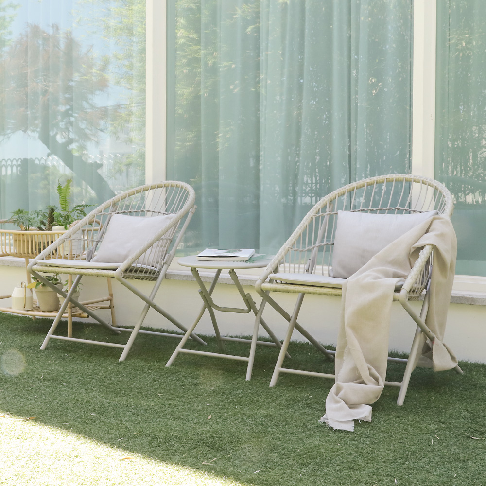 트링카 스틸 라탄 2인세트 카페 접이식 야외테이블 의자 세트 테라스 옥상 마당 정원