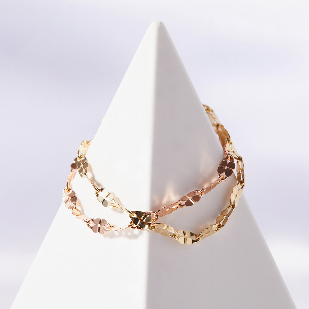 14K 18K 행운의 네잎 클로버 체인 금 반지