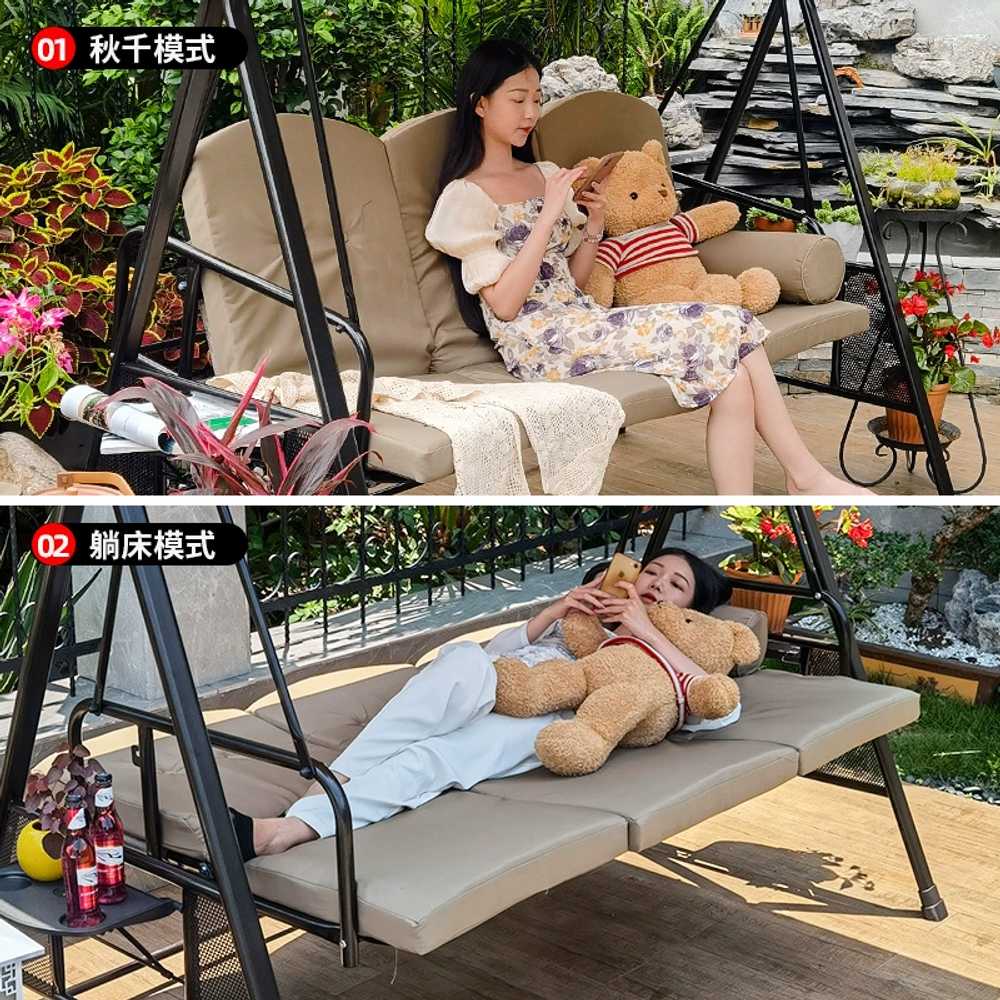 그네 흔들의자 벤치 지붕 어닝 정원 야외 옥상 꾸미기 2인 브라운 아이스 커피 - 상세 이미지 3