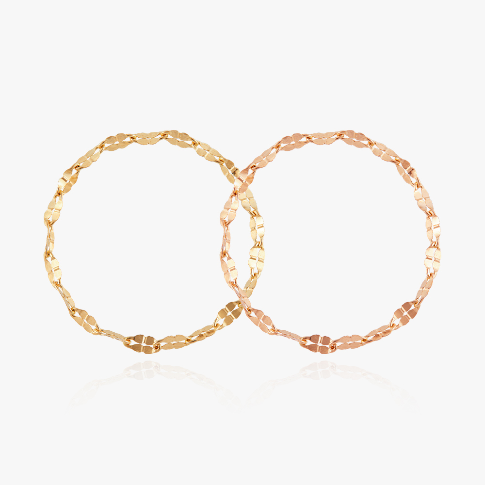 14K 18K 행운의 네잎 클로버 체인 금 반지